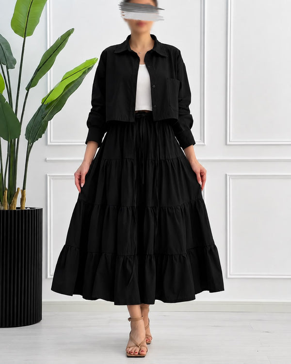Tiered Skirt Co-Ord Set – Cropped Jacket 3-Piece