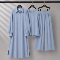 Modest Suit Long Top, Inner & Wide-Leg Pants 3-Piece