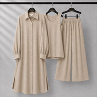 Modest Suit Long Top, Inner & Wide-Leg Pants 3-Piece