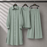 Modest Suit Long Top, Inner & Wide-Leg Pants 3-Piece