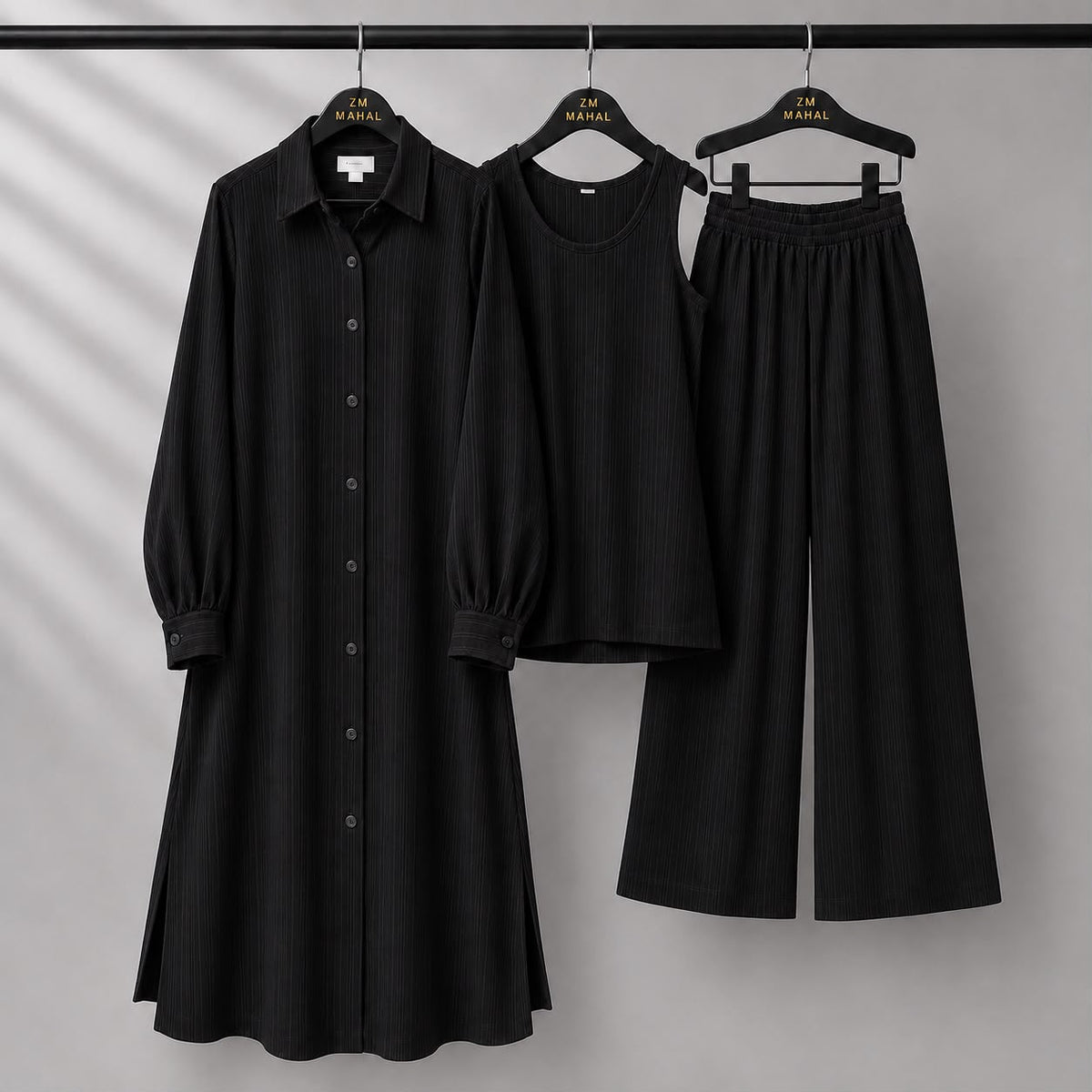 Modest Suit Long Top, Inner & Wide-Leg Pants 3-Piece