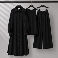 Modest Suit Long Top, Inner & Wide-Leg Pants 3-Piece