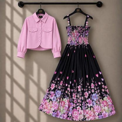 Mireya Turkish Smocked Maxi & Cropped Jacket Set | ZM-004
