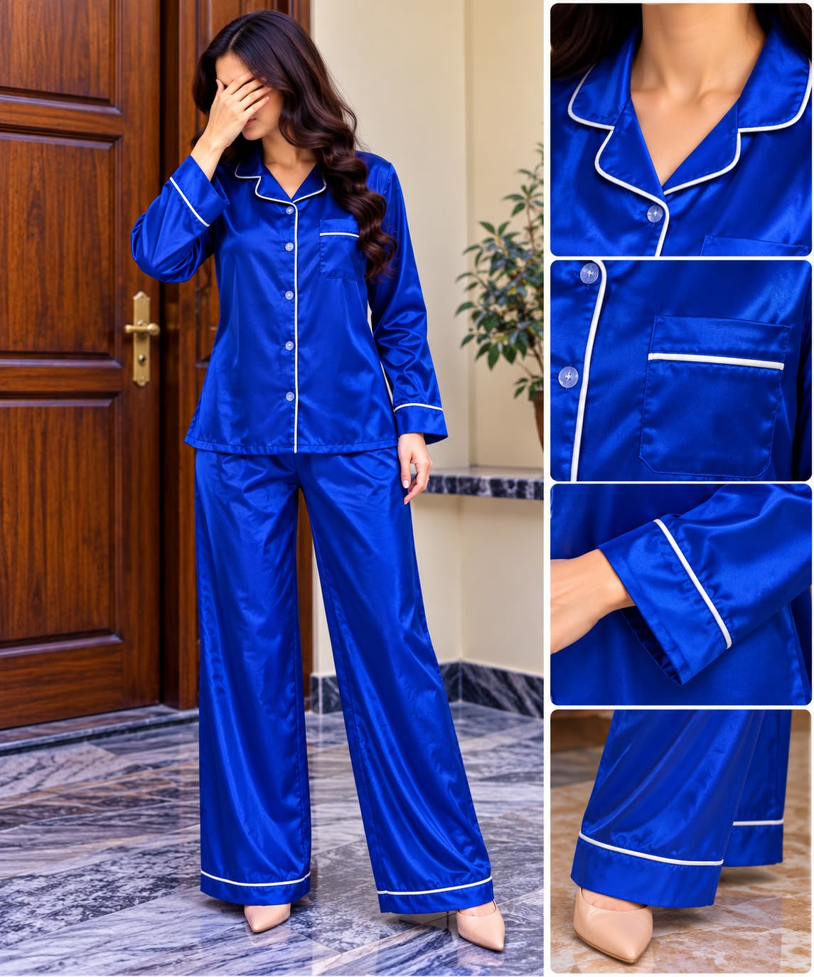 Luxury Satin Silk Night Suit for Women | 2 Piece Pajama Set