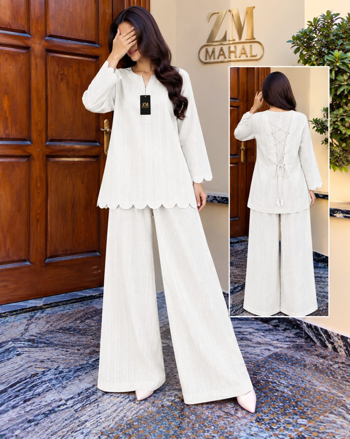 Zayra Scallop Lace-Up Co-Ord Set – 2 Piece