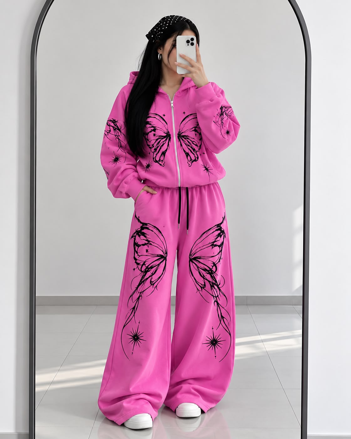 Pink Butterfly Muse oversized tracksuit two-piece hoodie and trouser - AmalXpress