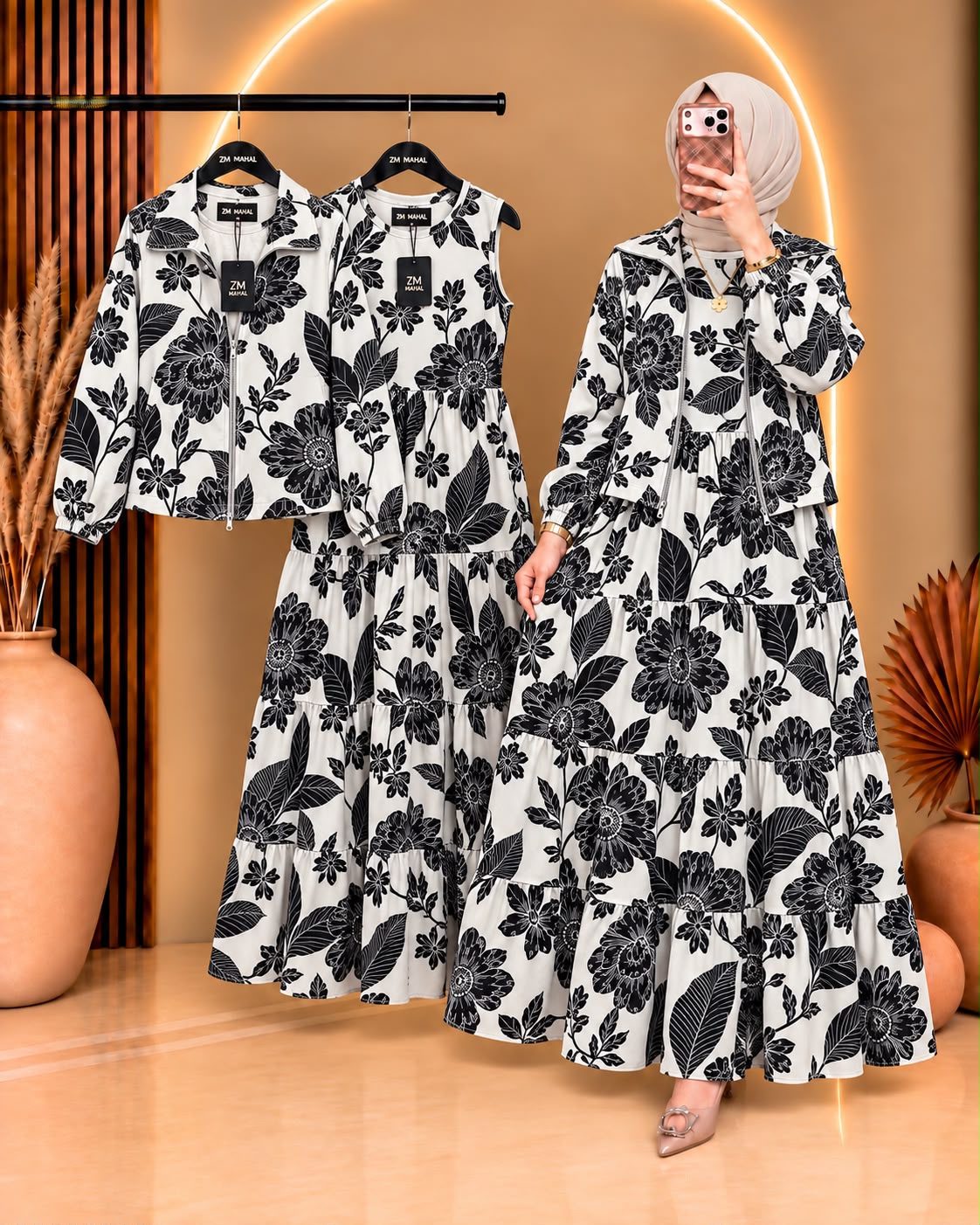 Elif Printed Turkish Tiered Maxi Jacket Set - ZM-036
