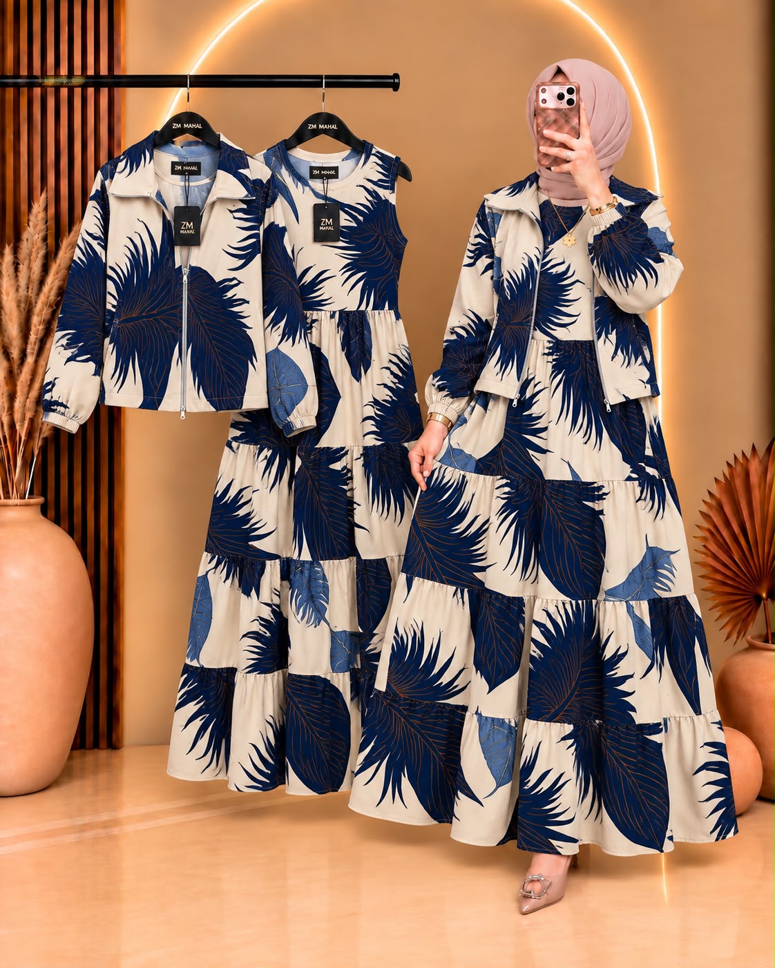 Elif Printed Turkish Tiered Maxi Jacket Set - ZM-036
