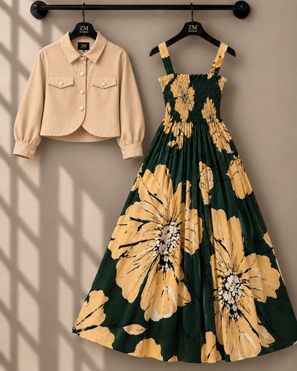 Mireya Turkish Smocked Maxi & Cropped Jacket Set | ZM-004