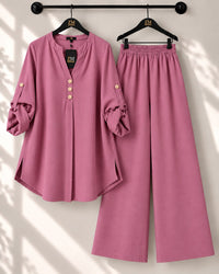 Solid Elara Co-Ord Set - Camel, L | AmalXpress