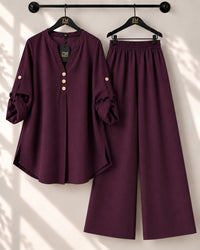 Solid Elara Co-Ord Set - Plum, S | AmalXpress