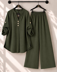 Solid Elara Co-Ord Set - Dul-Green, L | AmalXpress