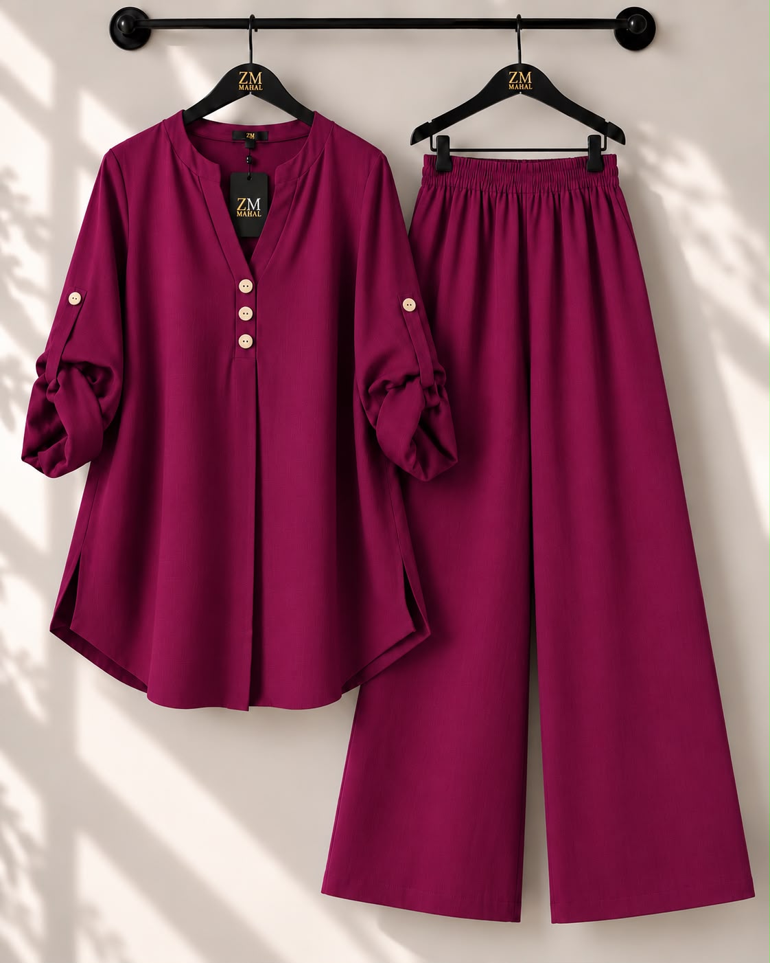 Solid Elara Co-Ord Set - Maroon, M | AmalXpress