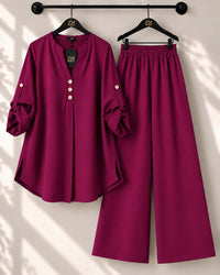 Solid Elara Co-Ord Set - Maroon, M | AmalXpress