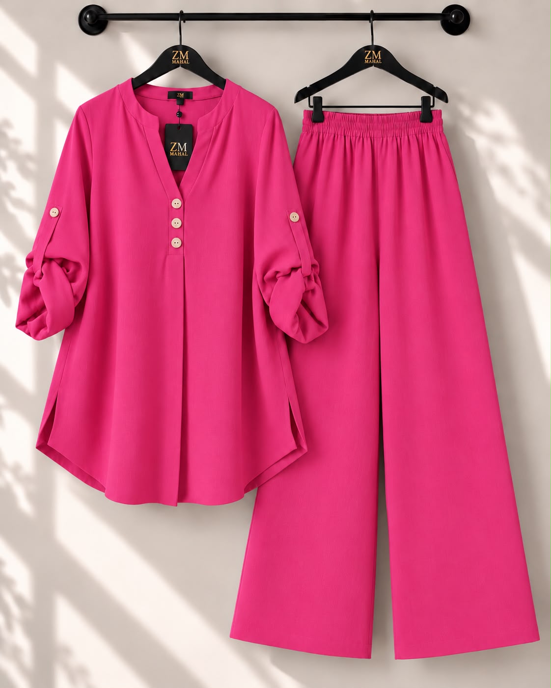 Solid Elara Co-Ord Set - T-Pink, M | AmalXpress