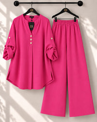 Solid Elara Co-Ord Set - T-Pink, M | AmalXpress