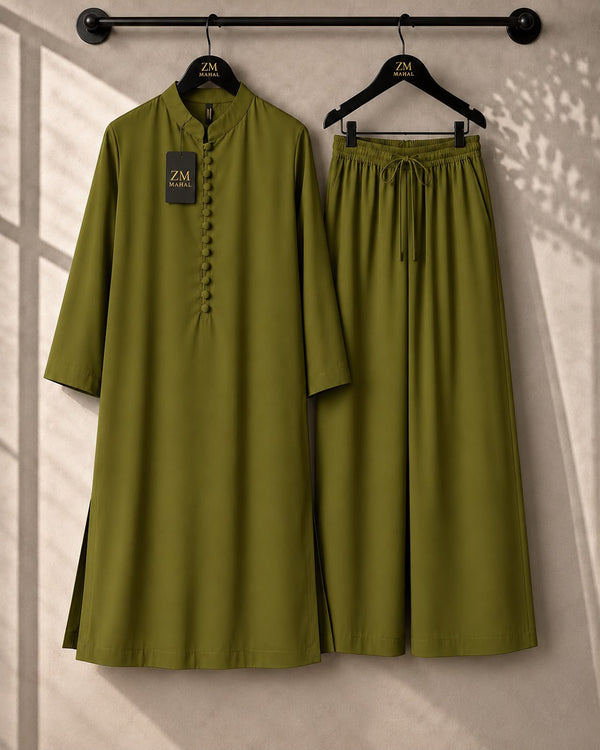 Women's Modest Kurta & Wide-Leg Trouser 2-Piece Set ZM-021