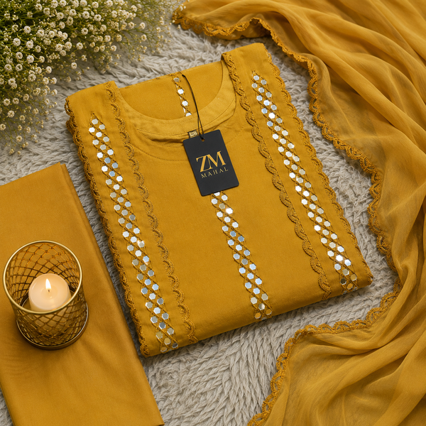 Luxury Mirror Work Three-Piece Ensemble