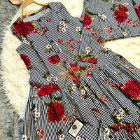 Striped and Floral Viscose Dress Set | AM-2