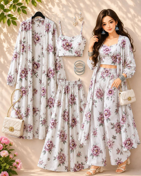 Floral Bloom 3-Piece Shrug & Palazzo Set