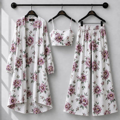 Floral Bloom 3-Piece Shrug & Palazzo Set