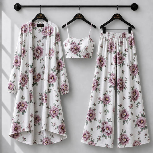 Floral Bloom 3-Piece Shrug & Palazzo Set