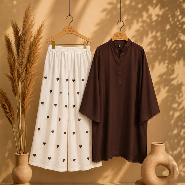 Elegant Heart Embroidery Co-Ord Set for Women