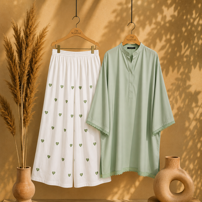 Elegant Heart Embroidery Co-Ord Set for Women