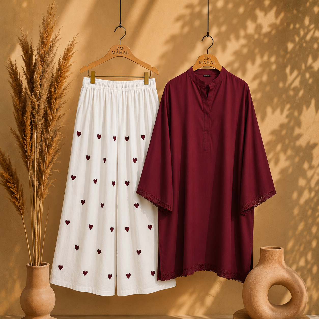 Elegant Heart Embroidery Co-Ord Set for Women