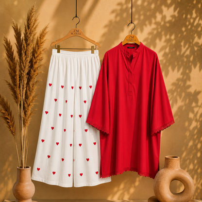 Elegant Heart Embroidery Co-Ord Set for Women