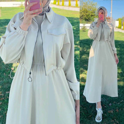 Drop Shoulder Short Jacket Maxi Style 2-Pcs Winter Co-Ord Set. WWTS-15