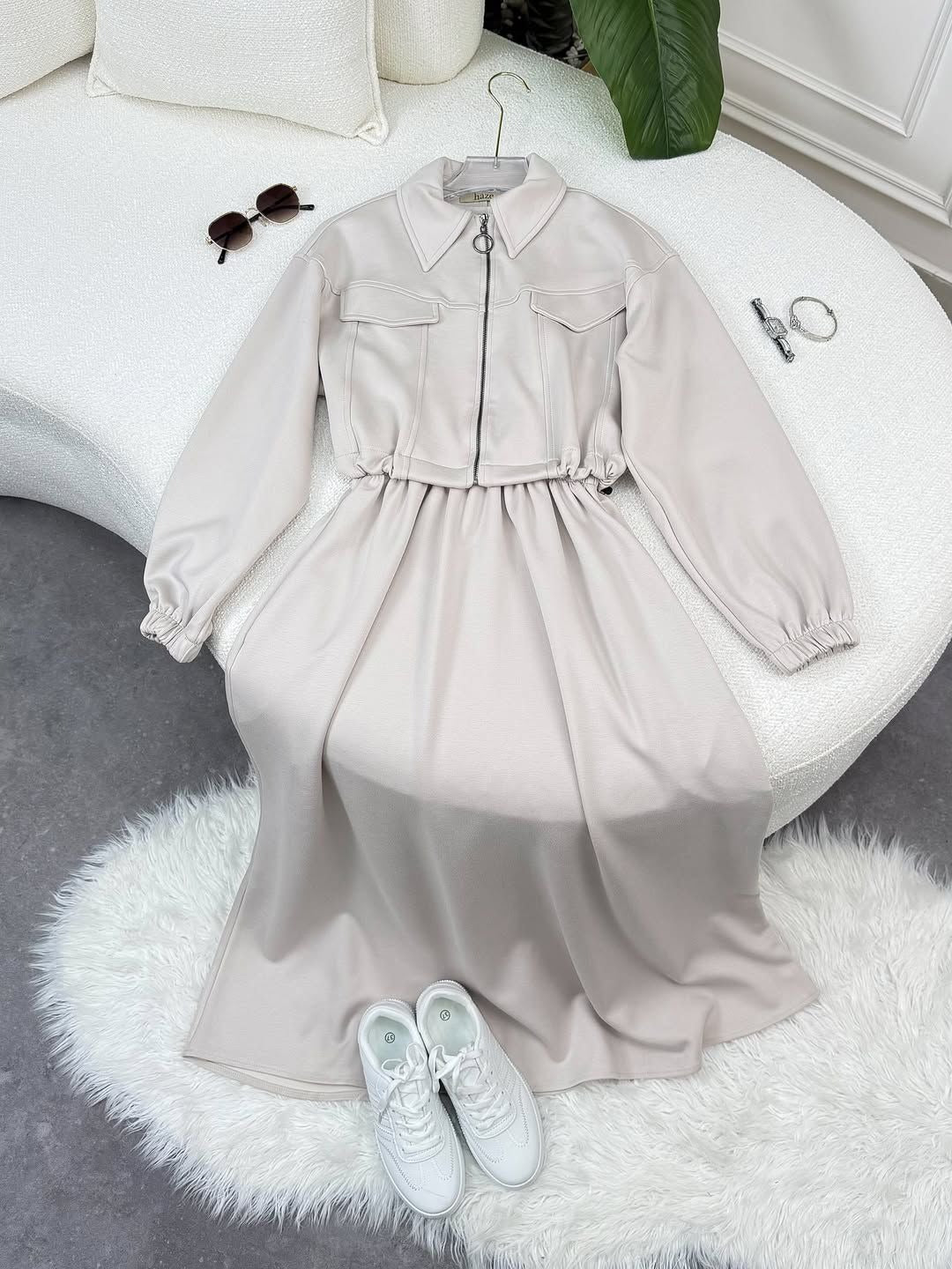 Drop Shoulder Short Jacket Maxi Style 2-Pcs Winter Co-Ord Set. WWTS-15