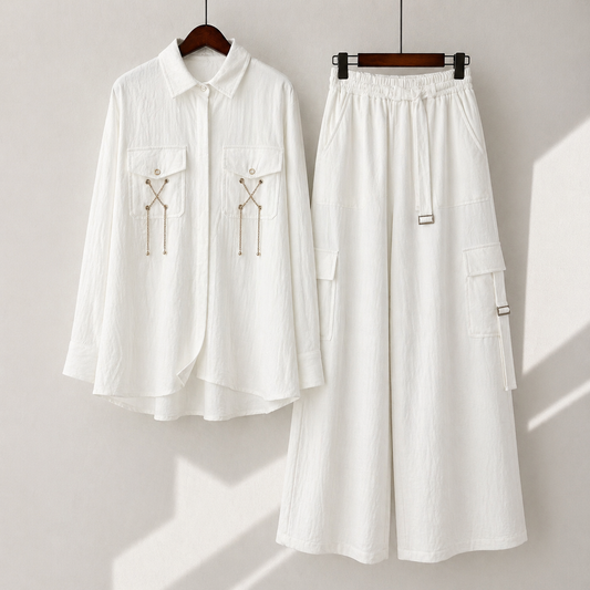Luxury Textured Co-Ord Set – Premium Shirt & Cargo Trouser