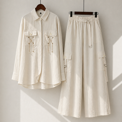 Luxury Textured Co-Ord Set – Premium Shirt & Cargo Trouser