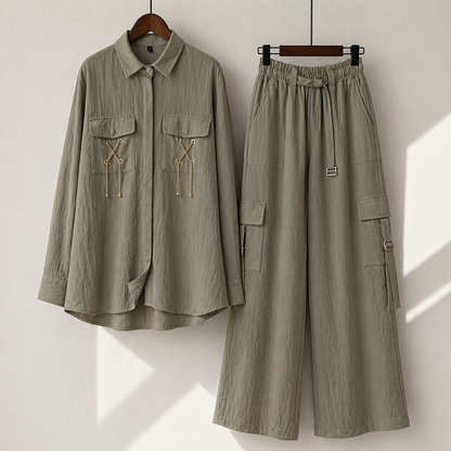 Luxury Textured Co-Ord Set – Premium Shirt & Cargo Trouser