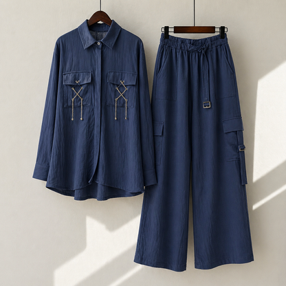 Luxury Textured Co-Ord Set – Premium Shirt & Cargo Trouser