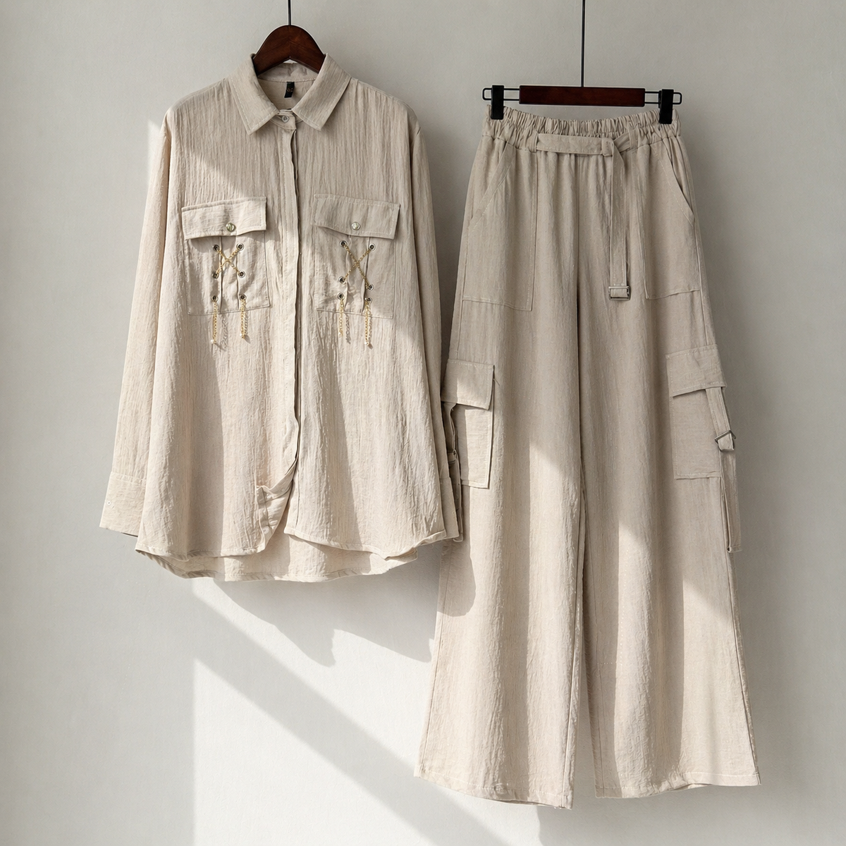 Luxury Textured Co-Ord Set – Premium Shirt & Cargo Trouser