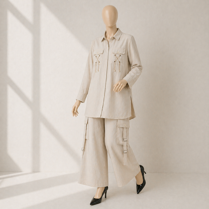 Luxury Textured Co-Ord Set – Premium Shirt & Cargo Trouser