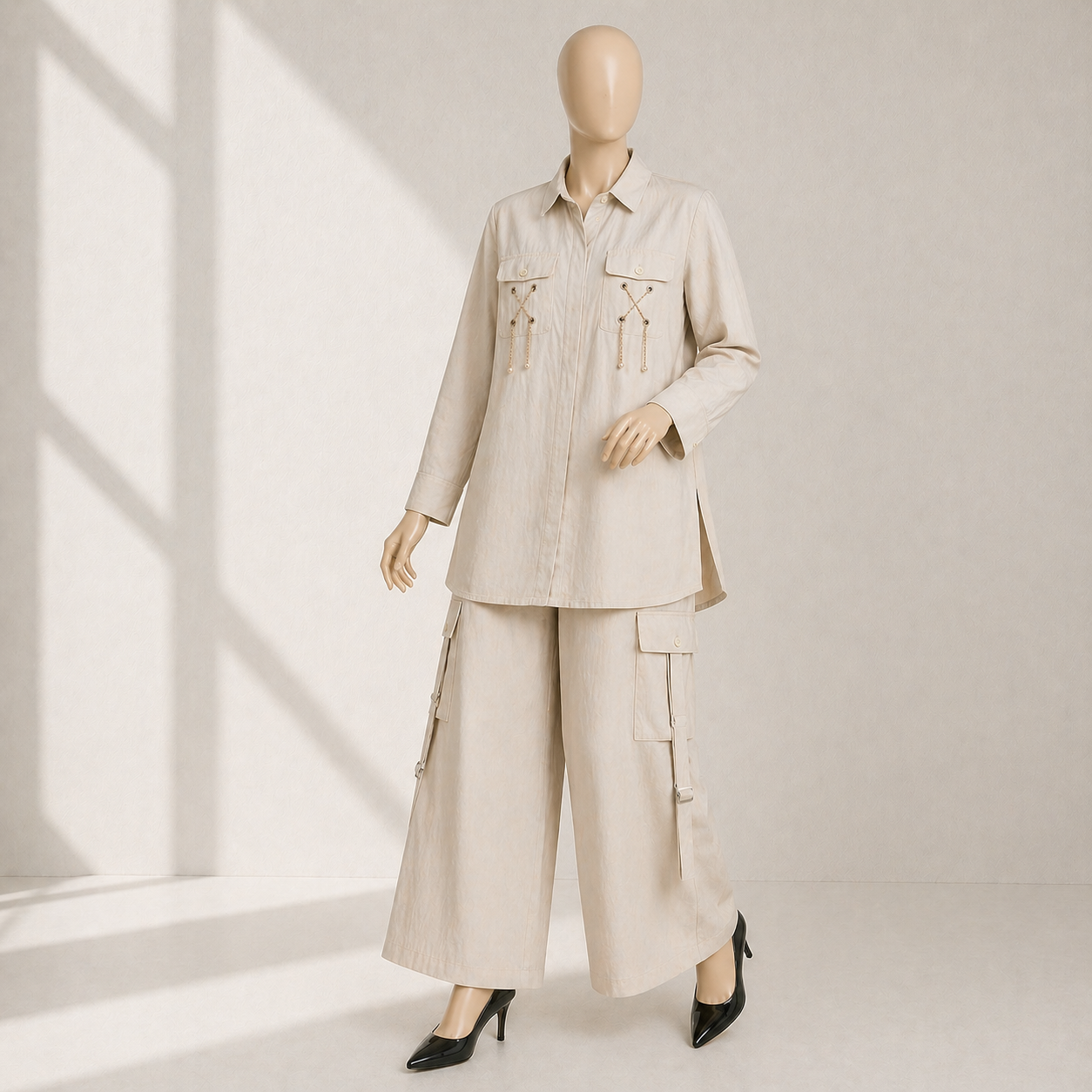 Luxury Textured Co-Ord Set – Premium Shirt & Cargo Trouser