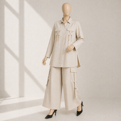 Luxury Textured Co-Ord Set – Premium Shirt & Cargo Trouser