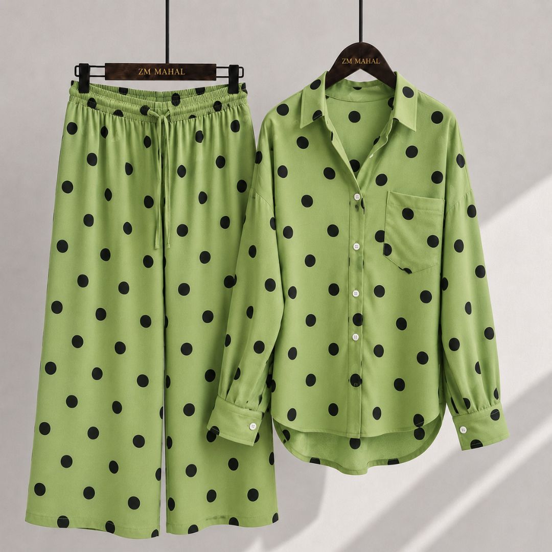 Classic Polka Dot Shirt & Wide-Leg Co-Ord Set