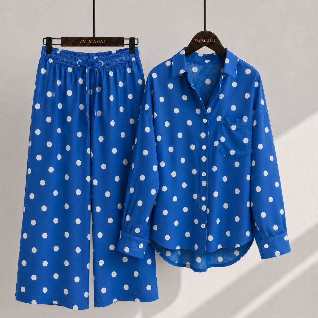 Classic Polka Dot Shirt & Wide-Leg Co-Ord Set