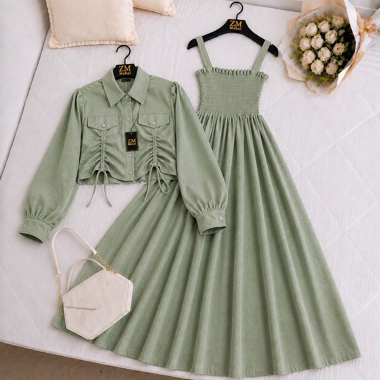Turkish Ruched Jacket Maxi Set